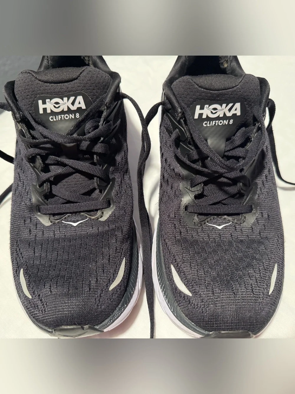 Hoka one clifton 8 women Black and White Athletic Running Shoes size 6.5B